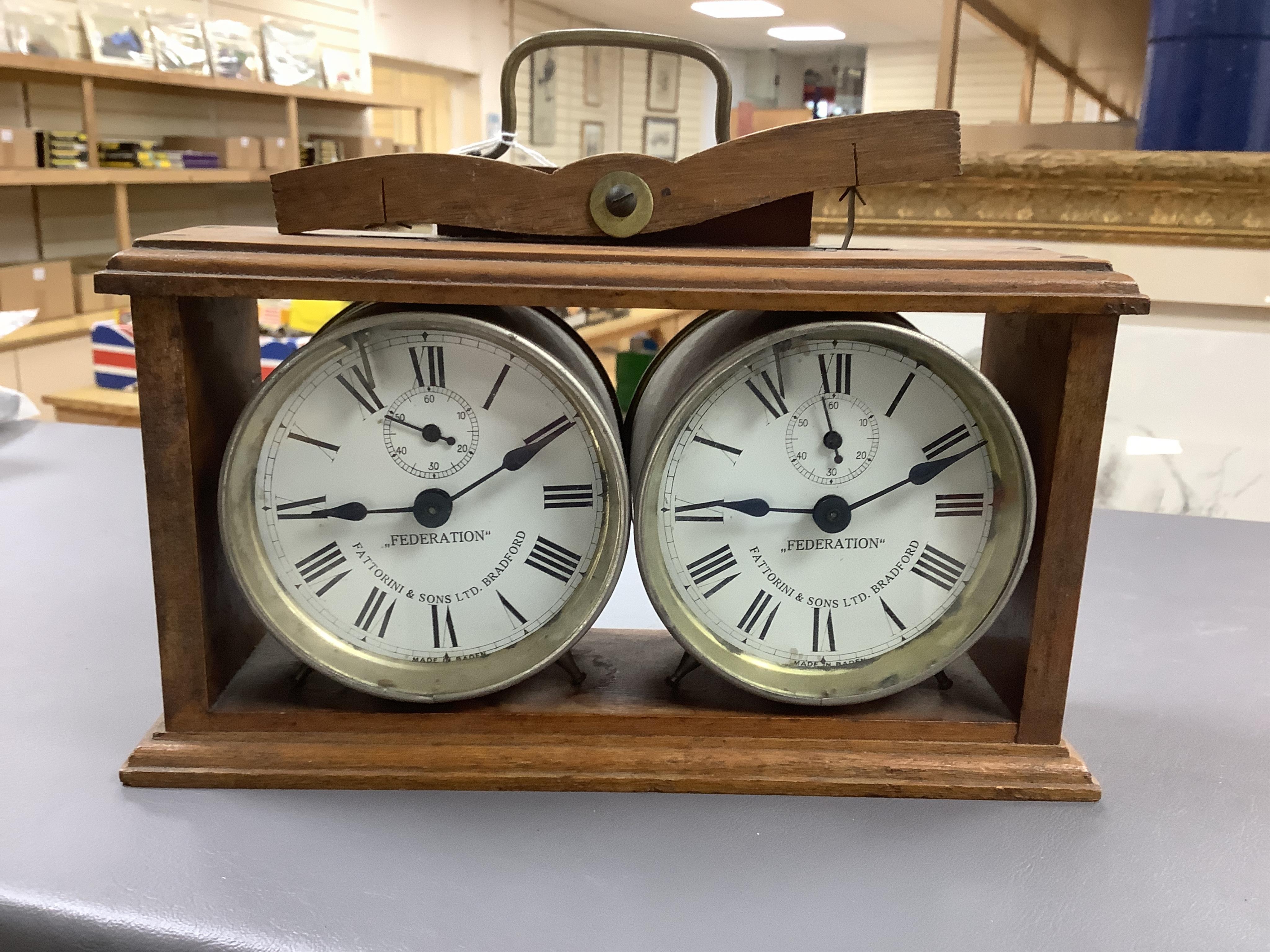 A Fattorini and Sons Ltd Federation chess timer together with an Omicron chess timer. Condition - fair.